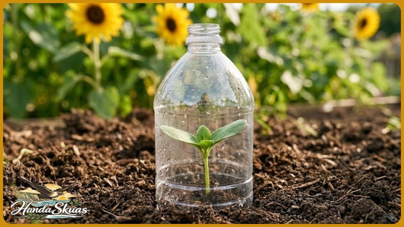 protecting sunflower seedlings with bottle trick